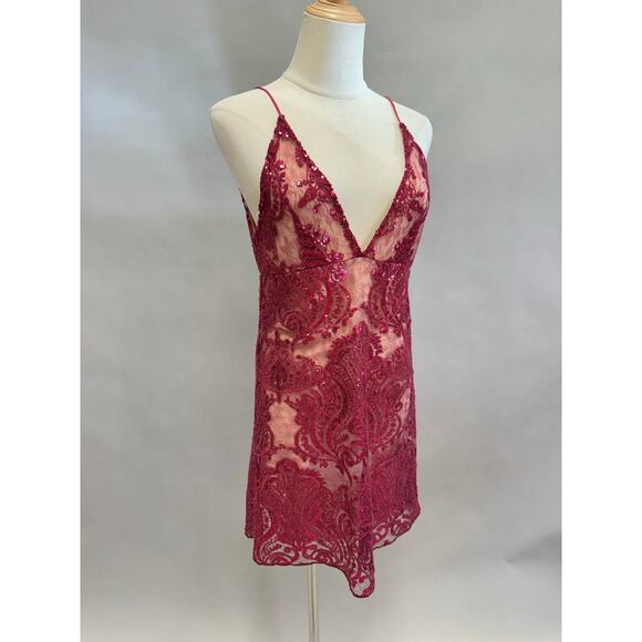 Free People Night Shimmers mini dress raspberry red Size 2 NWT New - Picture 8 of 13
